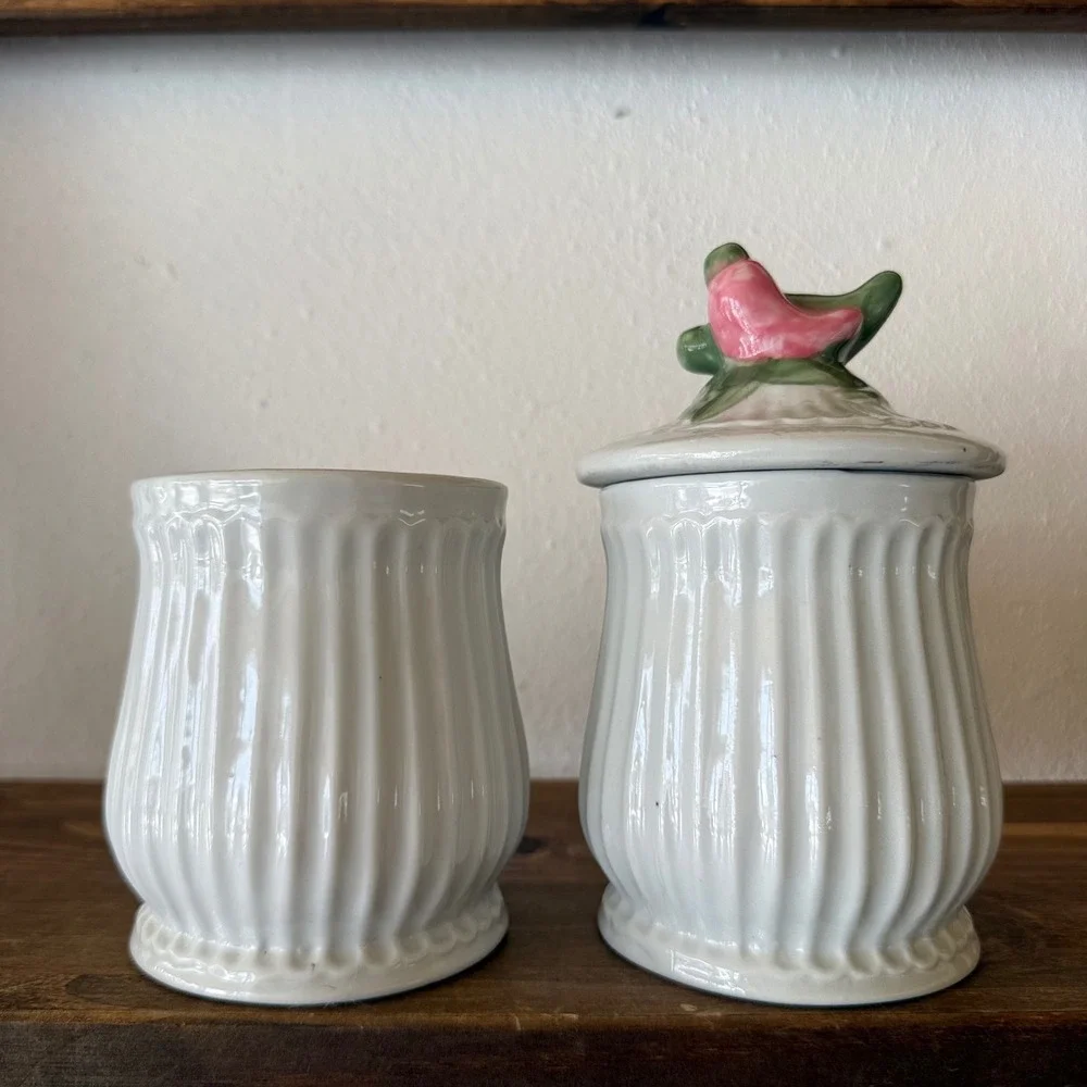 Ceramic Flour Sugar Canister Set Vegetable Kitchen Decor Grandmacore Missing Lid